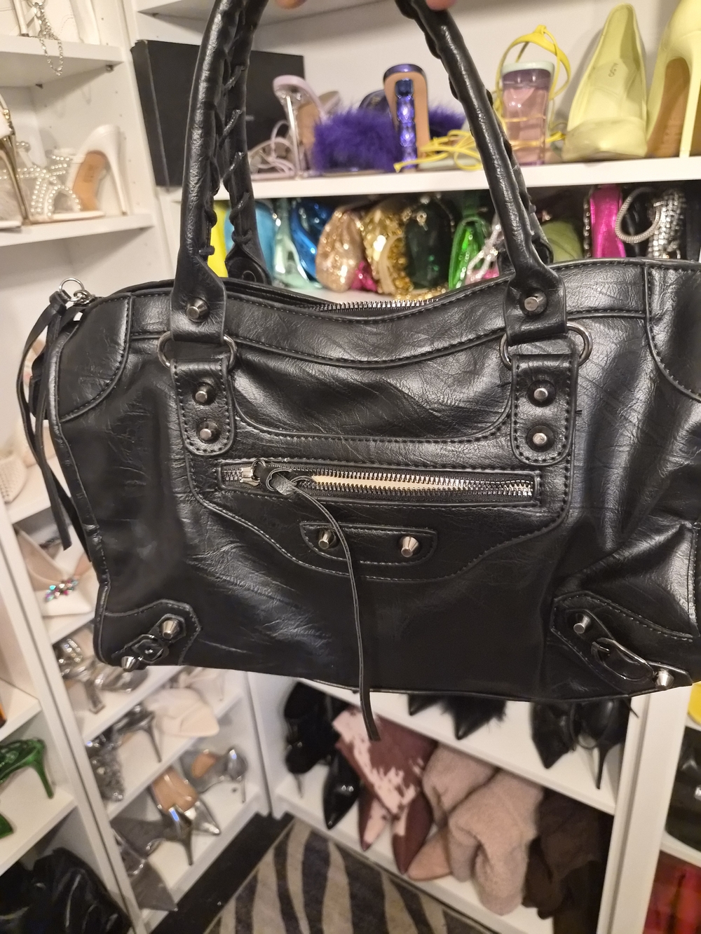 Fashion Nova Black Faux Leather Shoulder Satchel